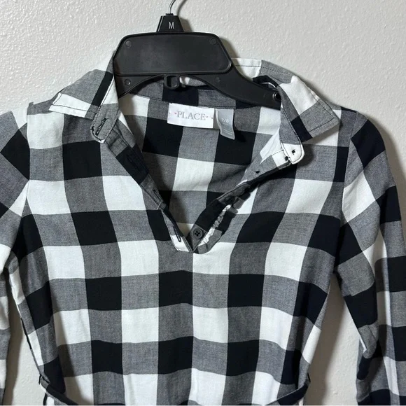 Children’s Place Girls Long Sleeve Plaid Dress‎ Black/White Size M(7/8). - Picture 4 of 7